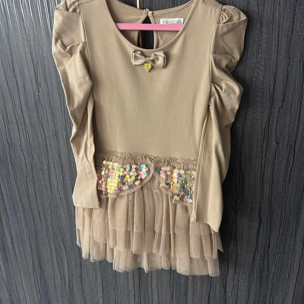 Kid’s Beige Dress with Sequin Accents